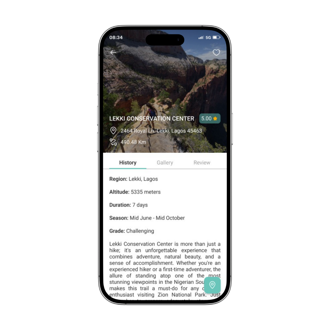 Sabi Naija place details screen showing Lekki Conservation Center